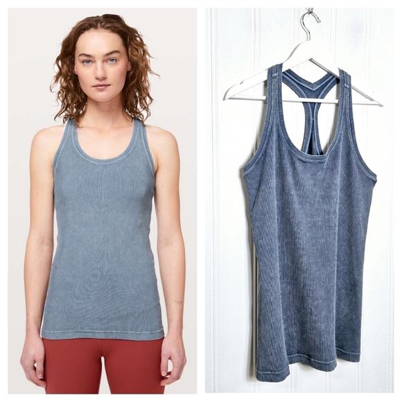 Lululemon Cool Racerback Tank Womens Rib Washed Moon Blue Athletic - Picture 1 of 12